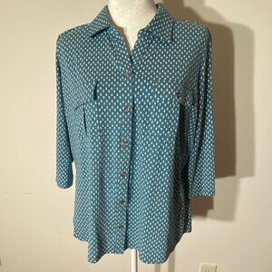 Hasting & Smith Teal and White Button Top - Size PXL